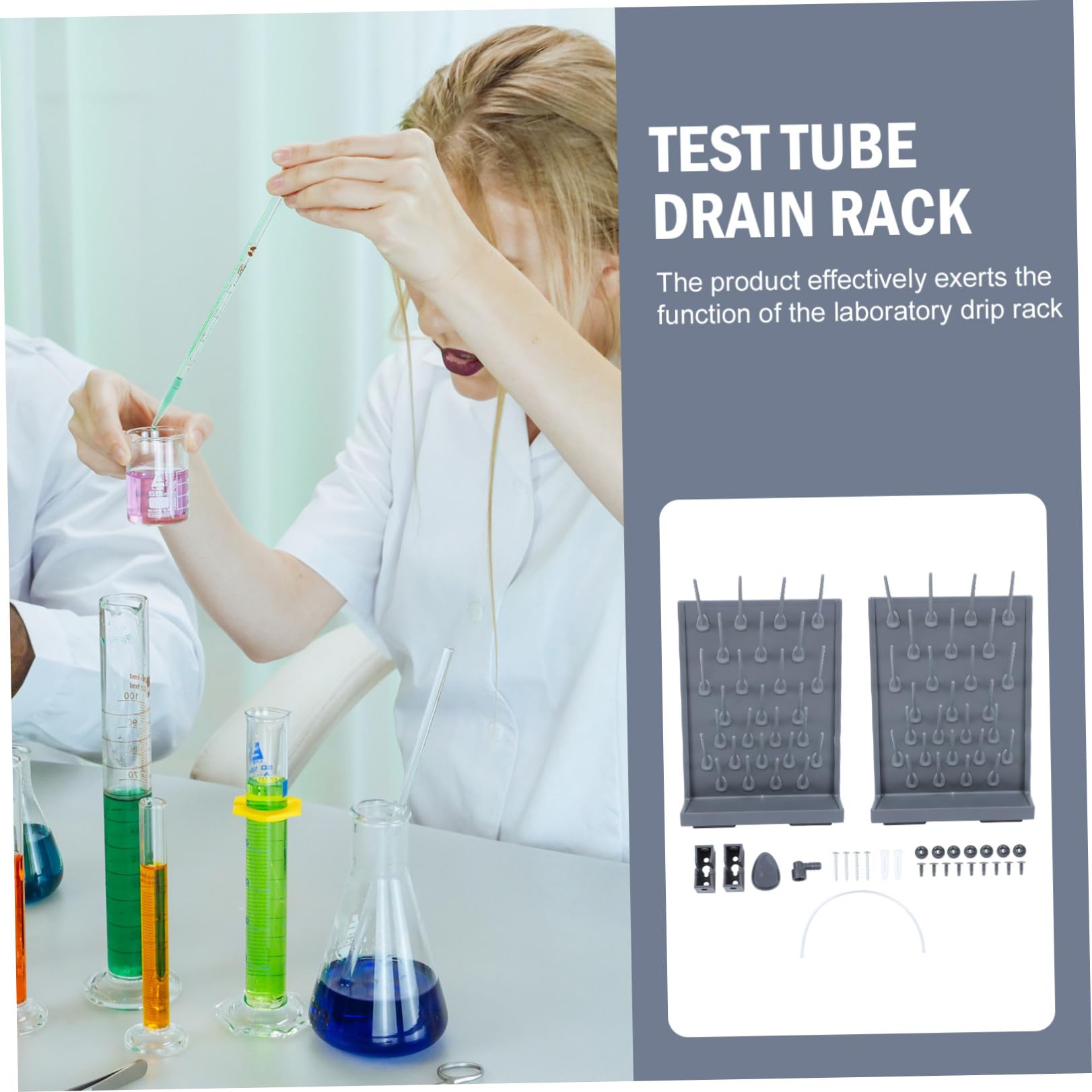 Rack Provette da Laboratorio Pp Nero 2 Pezzi per Test Tube | Rastrelliera di Essiccazione, Leggero e Facile da Trasportare, per Università e Ricerca Scientifica