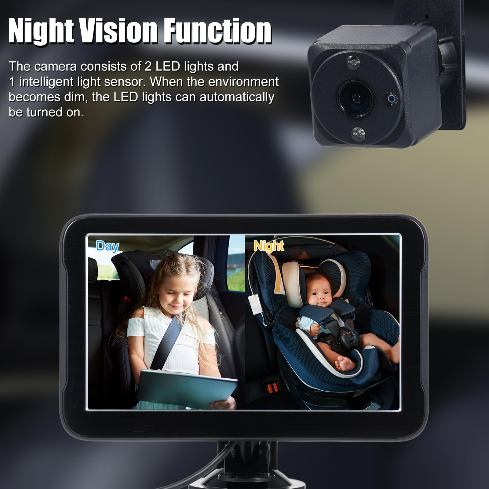 Cámara para automóvil de bebé con pantalla IPS de 7 pulgadas - Espejo doble de asiento trasero 1080P para vehículo - Vista gran angular de 150 grados con visión nocturna por
