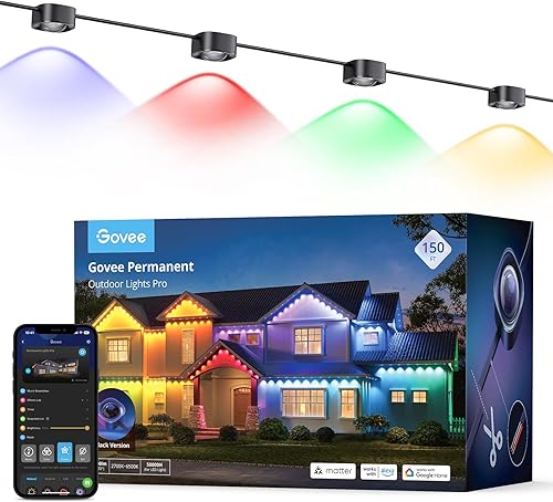 Govee Luces permanentes para exteriores Pro, 150 pies con 90 luces LED RGBIC para iluminación diaria y de acento, 75 modos de escena para el día de