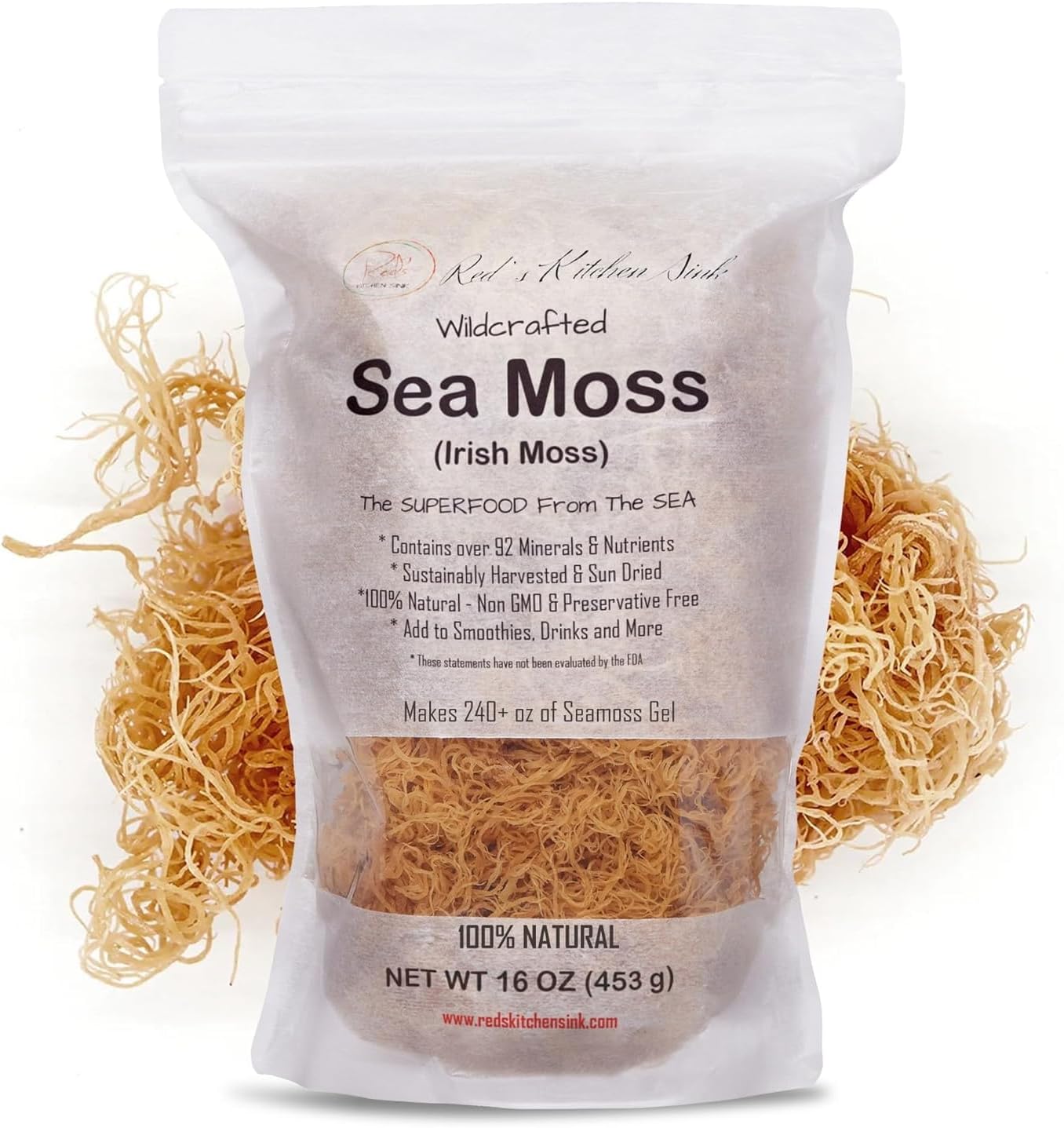 Wildcrafted Sea Moss/Irish Moss - 100% Natural, Makes 240+ oz of Seamoss Gel, Imported from St. Lucia - Dr. Sebi - (16oz)