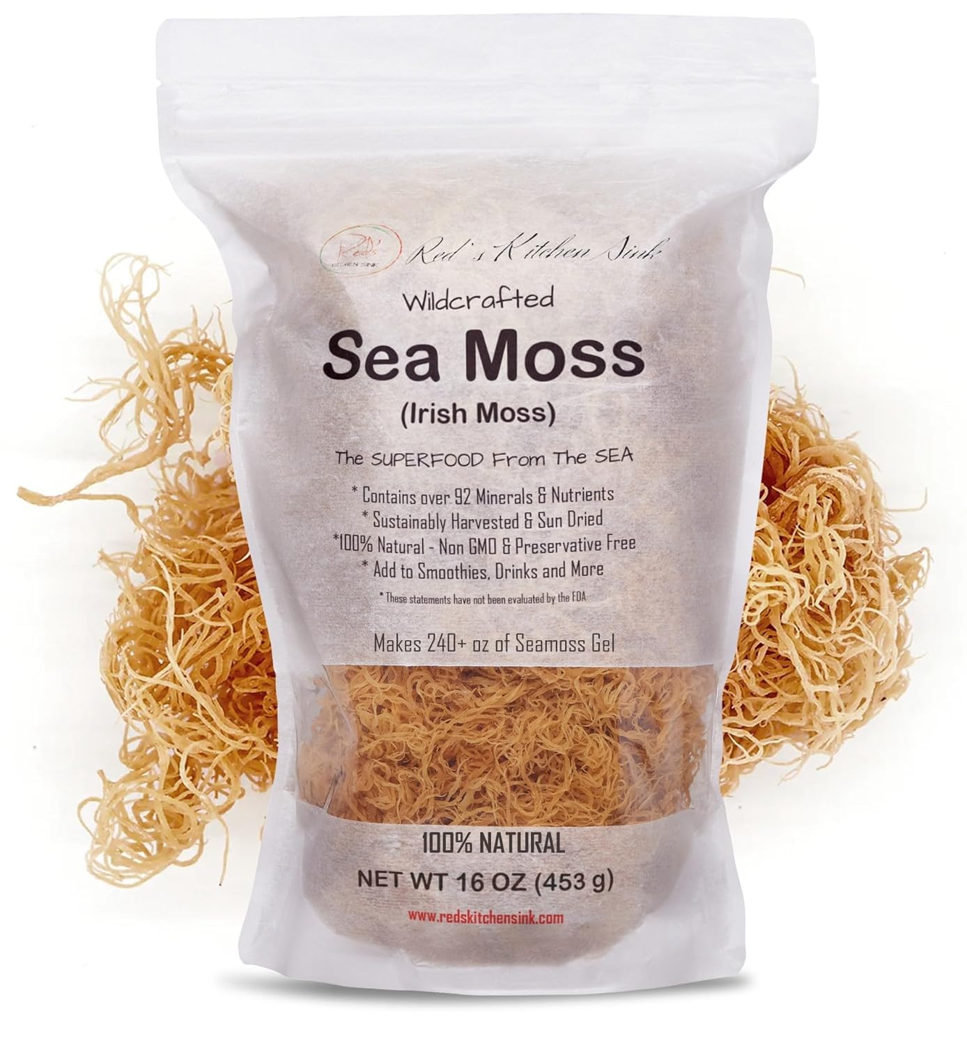 Wildcrafted Sea Moss/Irish Moss - 100% Natural, Makes 240+ oz of Seamoss Gel, Imported from St. Lucia - Dr. Sebi - (16oz)