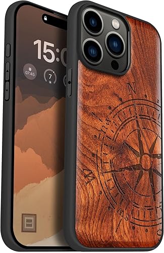 Carveit Funda magnética de madera para iPhone 15 Pro Max madera maciza y TPU suave negro a prueba de golpes, funda de madera única compatible con disponible en Yaxa Peru