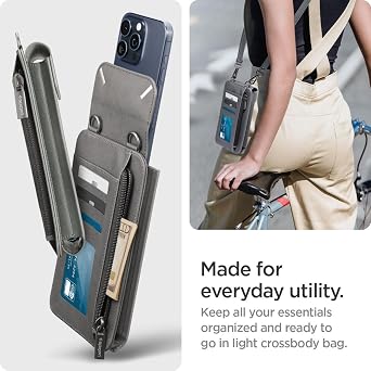 Spigen Tüm Telefonlar ile Uyumlu Ayarlanabilir Omuz Askılı Cüzdan/Seyahat Çantası Valentinus Gri - AFA07130 (Spigen TR Garantili)