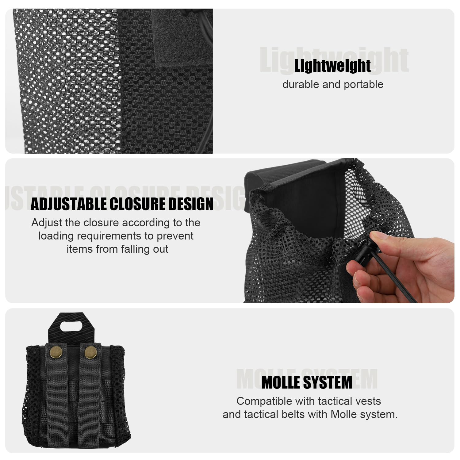 Molle Dump Pouch - Collapsible Mesh Drawstring Multifunctional Tool Bag for Belt Vest, Backpack - Outdoor Activities (Black) - Image 4