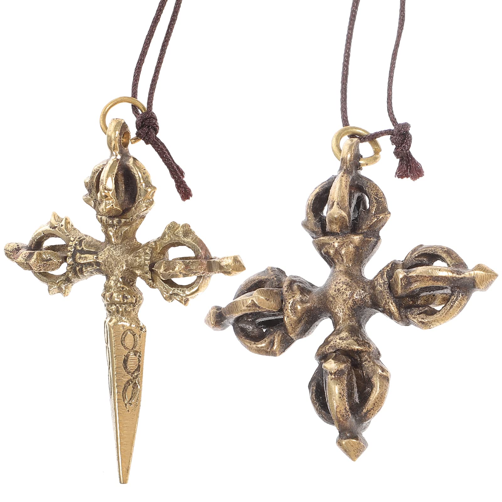 Buddhism Vajra Phurba Pestle Pendants: 2pcs Tibetan Brass Cross Dorje Vajra Pestle Dark Phurba Keychain Charms Mascot Fengshui Ornaments Traditional Car Decoration