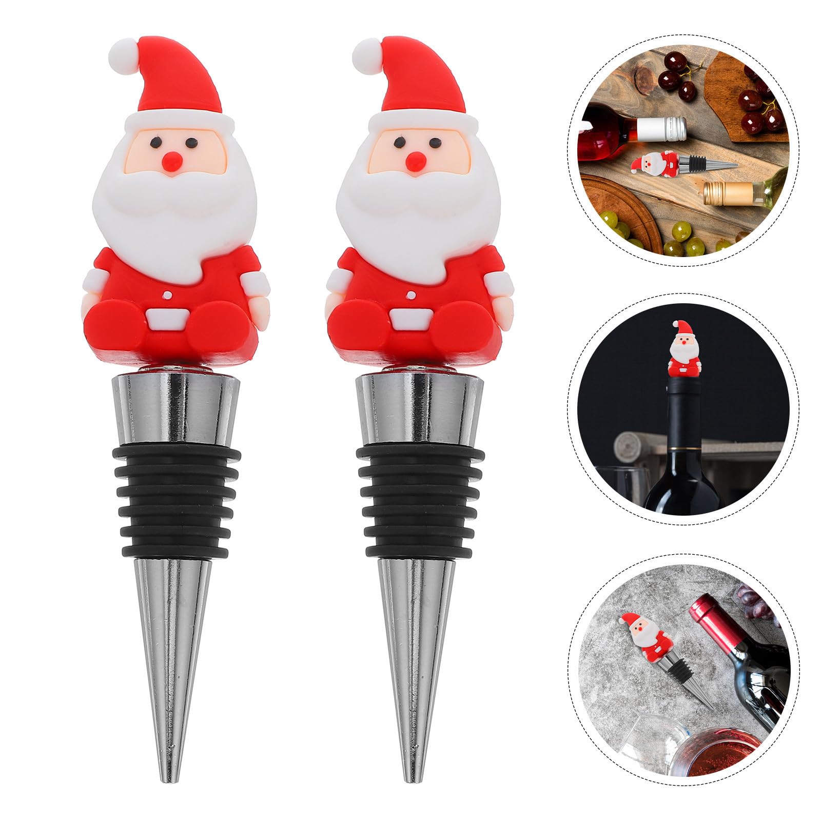 TOYANDONA 20 Piezas Tapón de Vino de Papá Noel Rojo para Fiesta Navideña | Pvc y Aleación de Aluminio, Sellado para Conservar Sabor, Detalle Festivo para Familia y Amigos