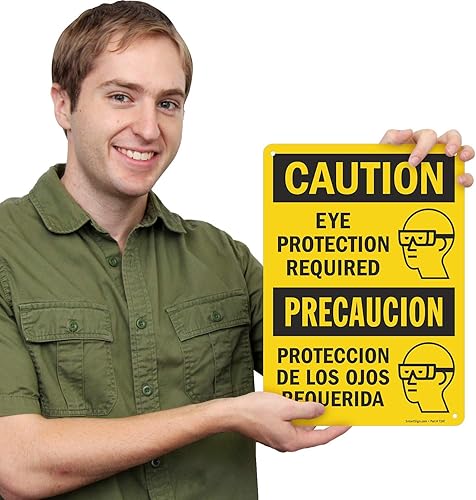 Miniatura 2 de SmartSign Letrero bilingüe "Precaución - Se requiere protección ocular"  Aluminio de 10 x 14 pulgadas