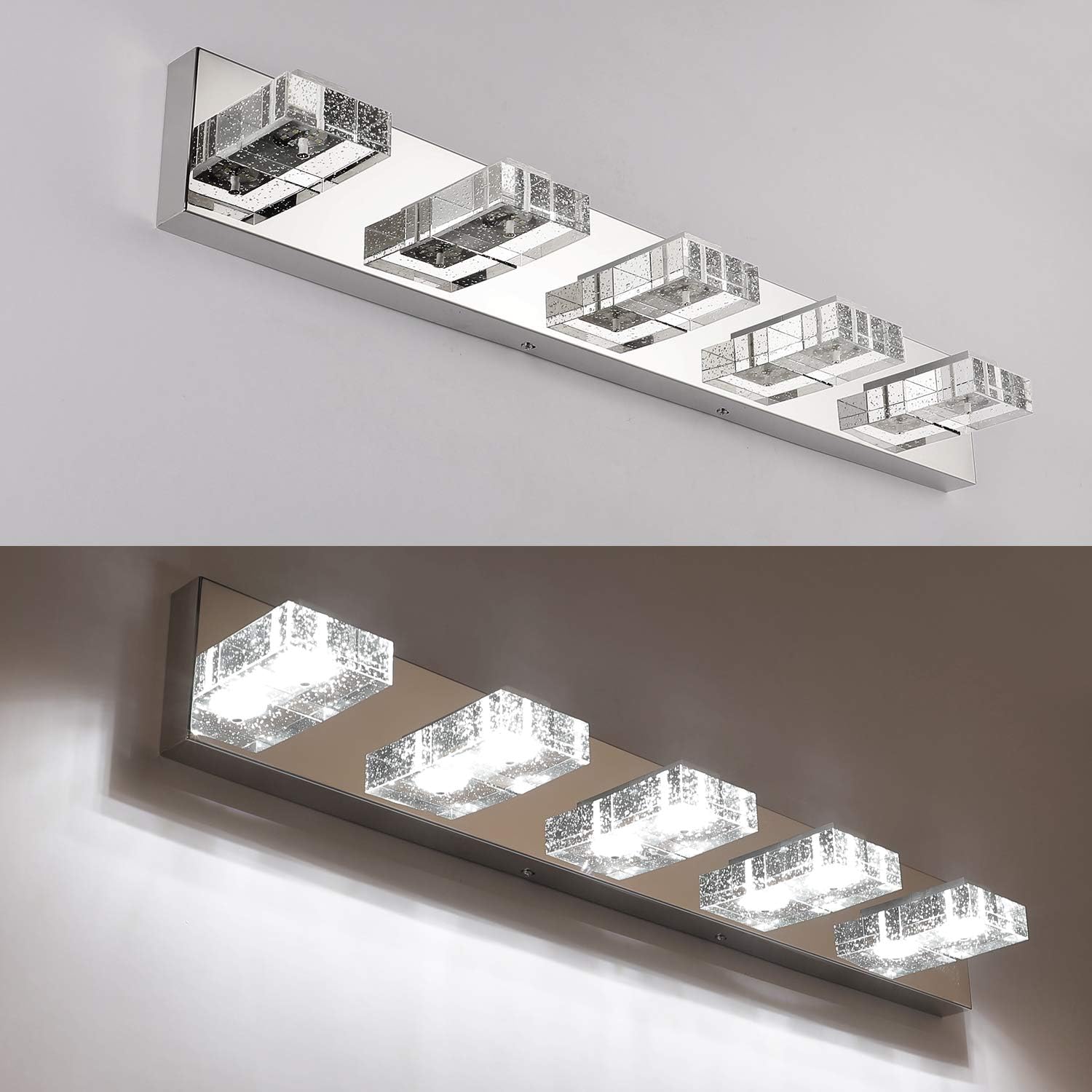 One-Day Sale: Up to 70% Off SOLFART 5 Lights 31.5 Inches Modern Glass Stainless Steel Vanity Light Over Mirror Long Bathroom Lighting Fixtures LED Vanity Light