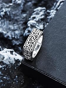 ATUP Vintage 925 Sterling Silver Rings for Men Biker Band