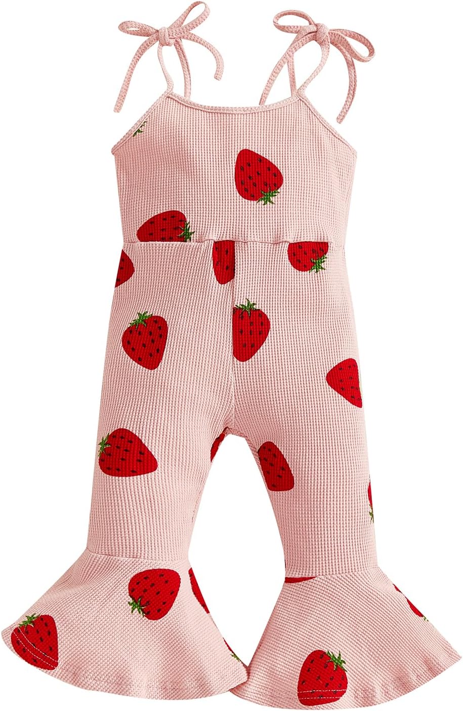 Emmababy Baby Girl Strawberry Clothes Toddler Bell Bottom Romper Sleeveless Halter Jumpsuit Flare Pant Overalls Summer Outfit