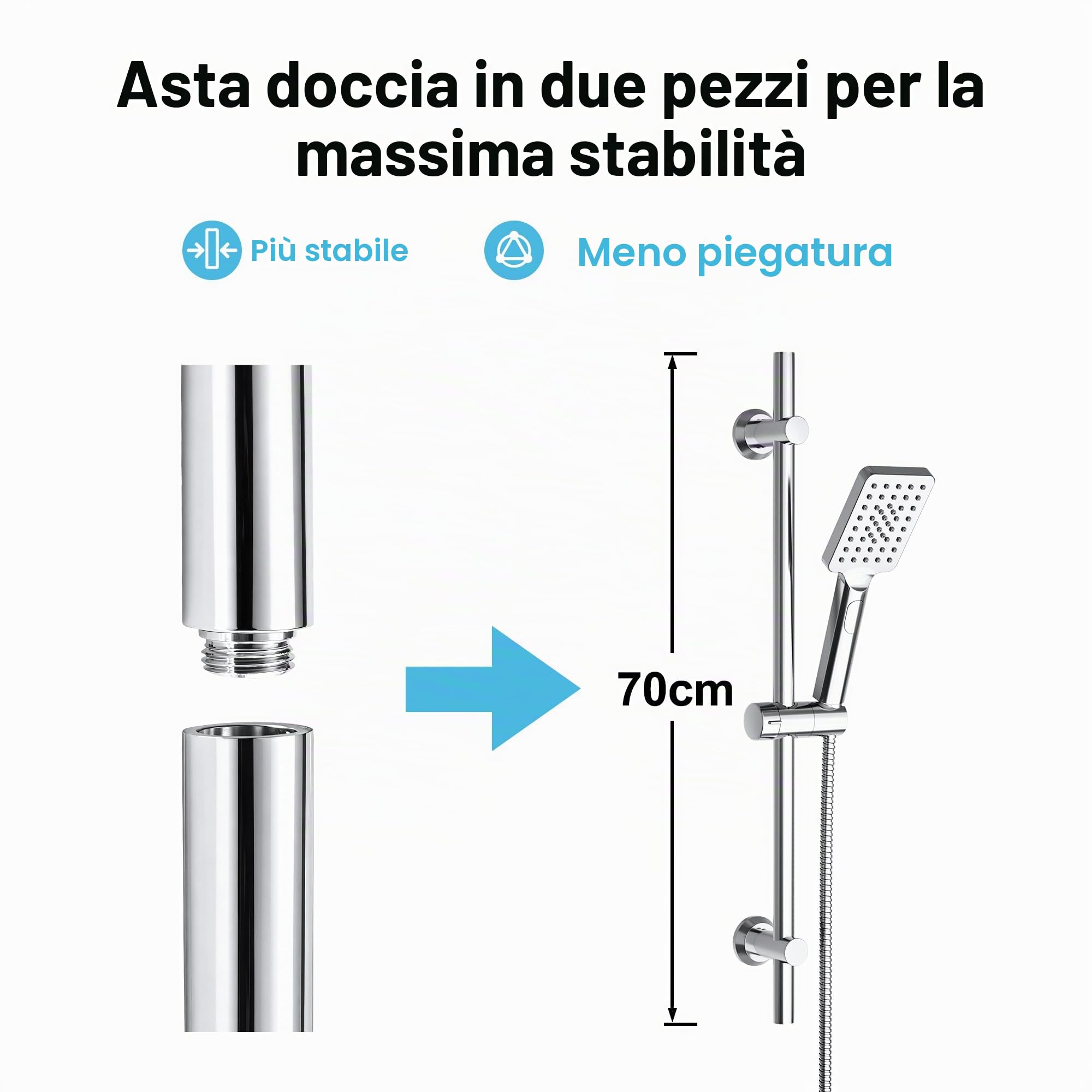 Görbach Saliscendi Doccia con Soffione 3 Getti, Asta Doccia Acciaio inox con Supporto per Doccetta e Tubo, Colonna Doccia Senza Miscelatore Adattarsi ai Fori Esistenti con Mensola doccia, 70 cm Cromo