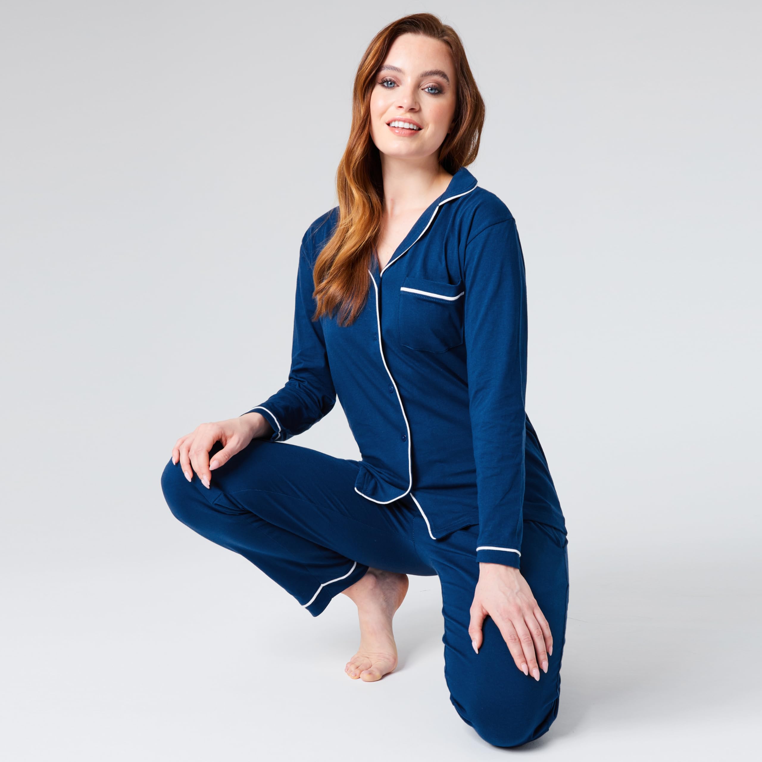 CityComfort Pigiama Donna - Pigiama Lungo Maglia con Bottoni a Maniche Lunghe S-XL - Pigiama Due Pezzi in Cotone Invernale Autunnale