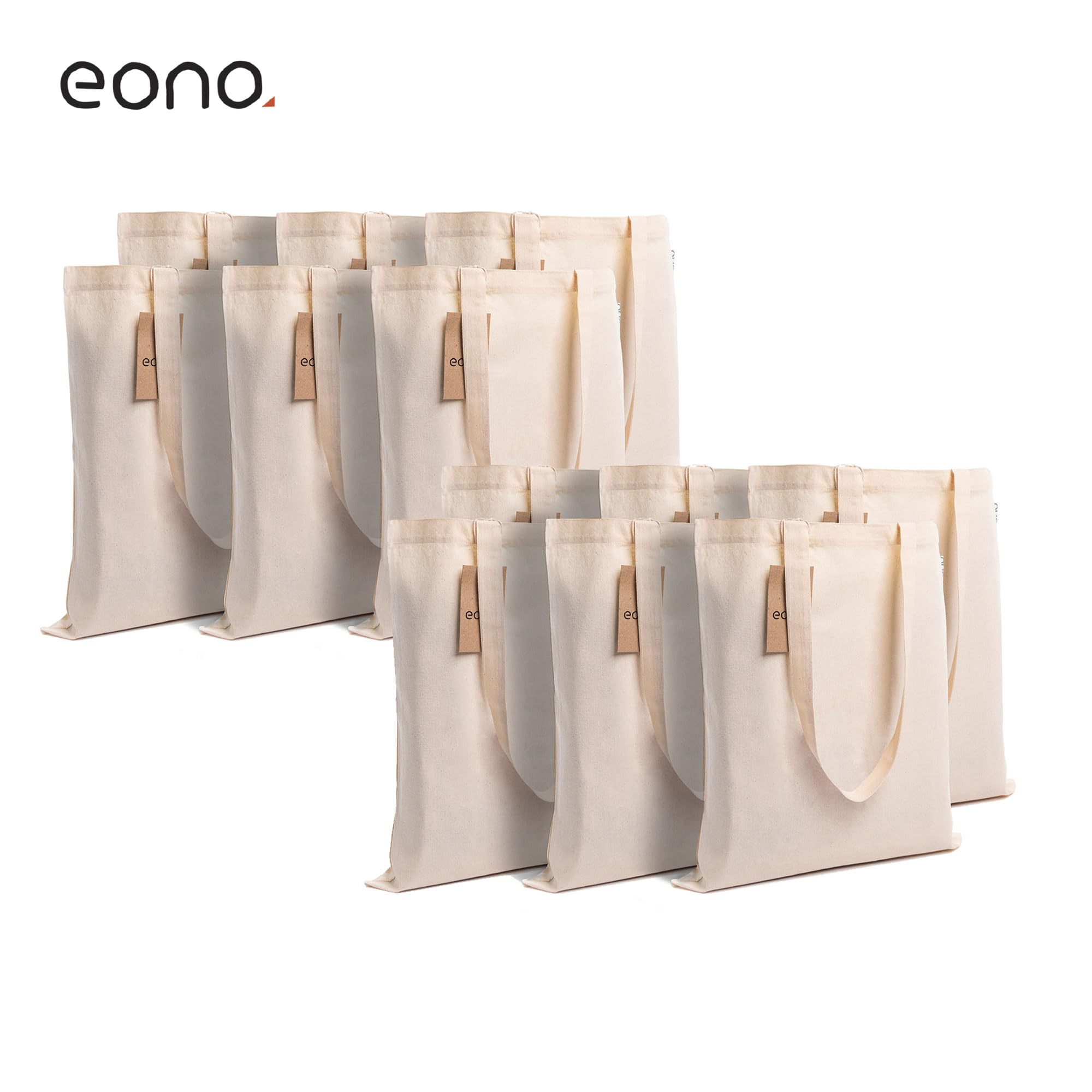 Amazon Brand-Eono, 100% Cotton Tote, Pack of 12, Reusable Tote Bags For Women, Shopping Bag For Grocery, Sturdy Bag, 15 kgs Capacity, Aesthetic Office Bag For Women, Tote Bag For Women College-Natural 1
