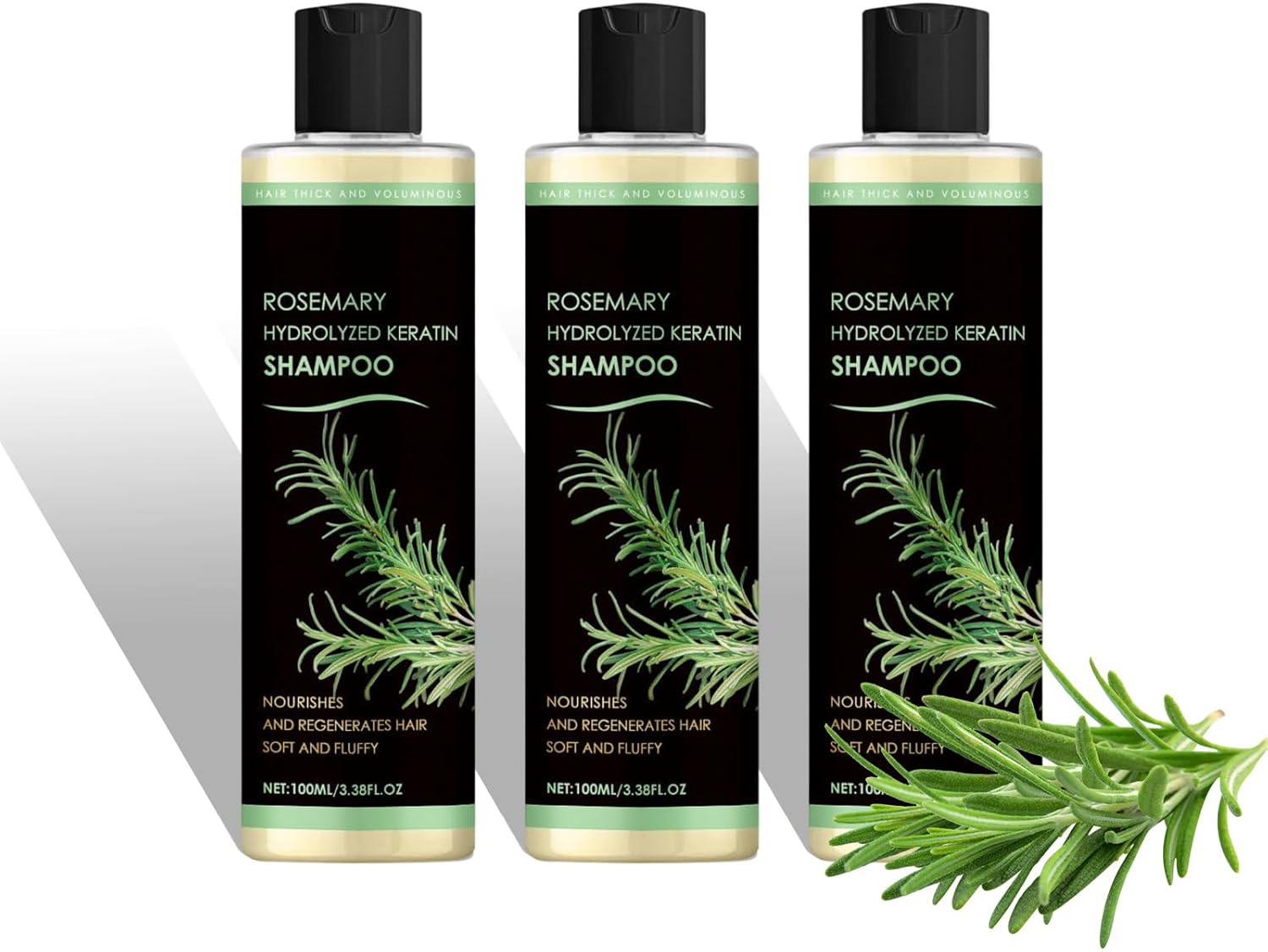 Organic Rosemary Shampoo 100ml, Hydrolyzed Keratin Shampoo with Rosemary, Organic Rosemary Shampoo for Thinning Hair for Women and Men, Nourishes and Strengthens Hair (3pc)