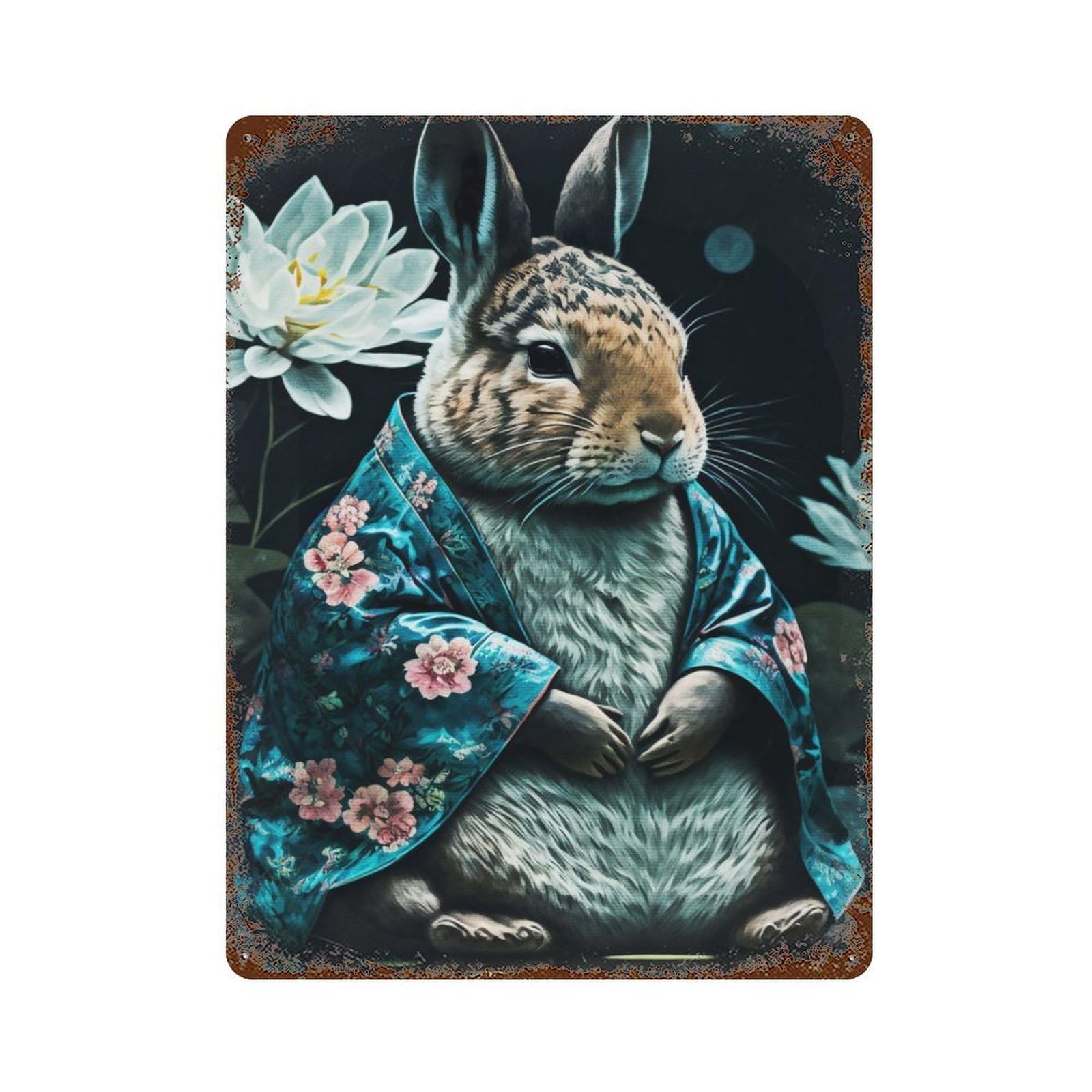Garage Style Bunny Kimono Rustic Tin Plaque 15.7"x11.8", Industrial Home Decor for Bar And Workshop