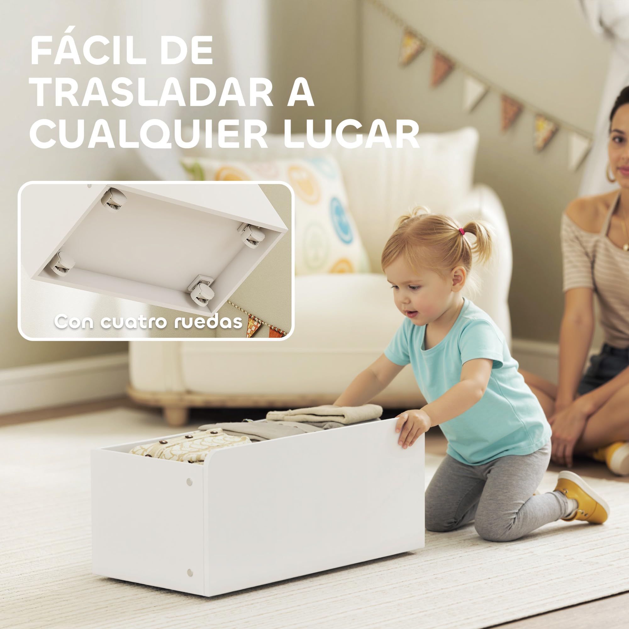 AIYAPLAY Estantería Infantil para Juguetes, con 6 Cajas Extraíbles, 3 Estantes Abiertos y Cajón Inferior con Ruedas, Organizador de Juguetes para Dormitorio, Sala de Juegos, Guardería, Blanco