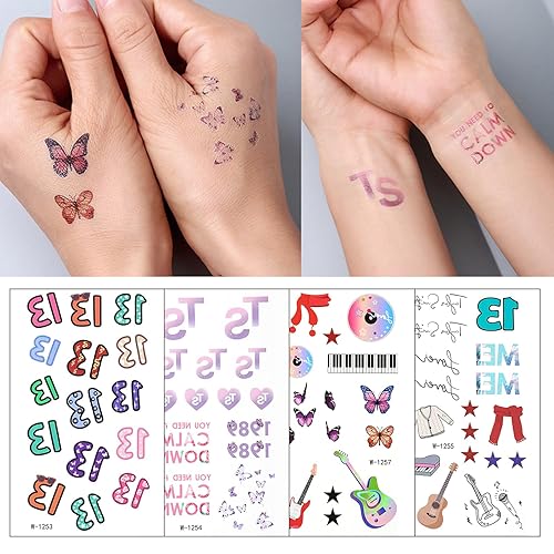 Miniatura 2 de Lucky Number 13 - Calcomanías de tatuajes temporales, 13 calcomanías extraíbles para tatuajes de mano con estrella con purpurina, accesorios de