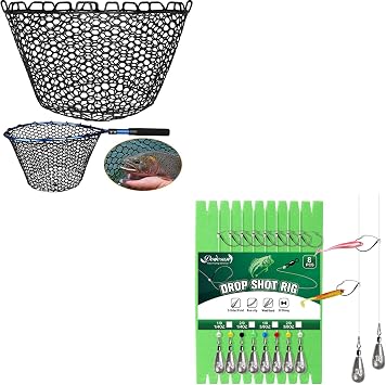 Rubber Fishing Net+8PCS Ready Tied Drop Shot Rigs for Bass Fishing