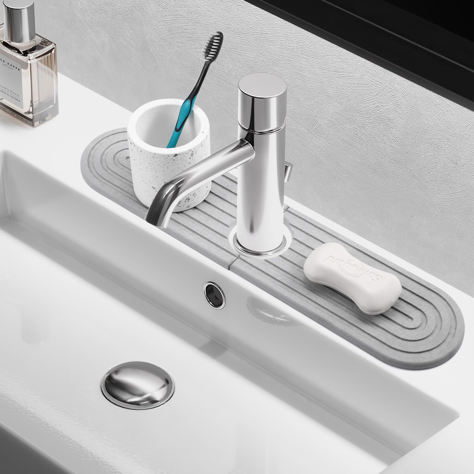 Faucet Mat for Kitchen Sink, BOJDOPIE Diatomaceous Earth Water Absorbing Stone Tray, Kitchen Sink Splash Guard for Kitchen Bathroom Countertop (17.7 x 3.9