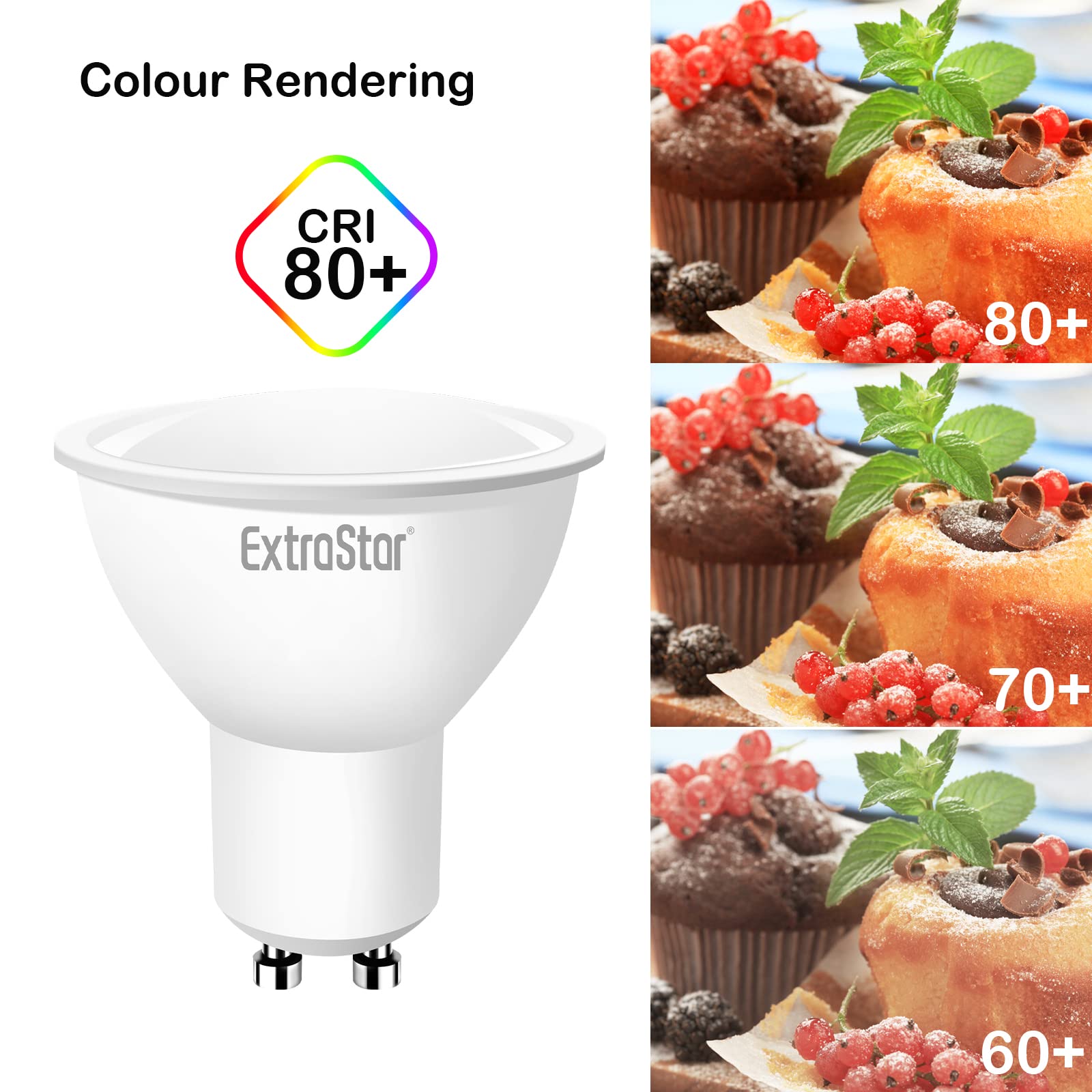 EXTRASTAR Bombilla LED GU10, 8W, 3000K 640 lúmenes Luz Blanca Cálida 64W (Paquete de 5)