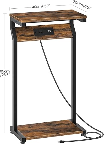 Miniatura 3 de Mesa auxiliar estrecha con estación de carga, mesa auxiliar en forma de C de 2 niveles, mesa de sofá de 27 pulgadas para espacios pequeños, mesa de
