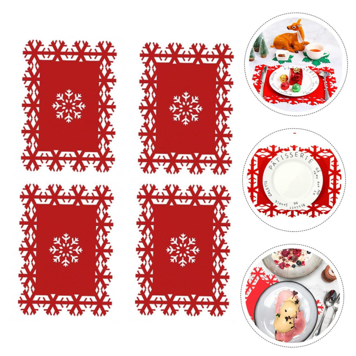 TOPBATHY 12 Piezas Mantel Individual De De Nieve Manteles Navideños Manteles Individuales De con Motivos De Copos De Nieve De Navidad Tela De Rojo