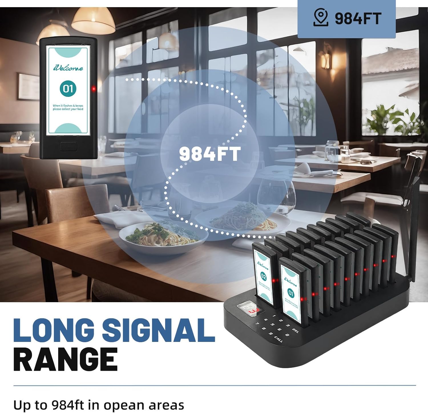 Restaurant Pager System 20 Pagers for Restaurants 1640ft Long Range Wireless Calling System with Vibration Flashing Buzzer Beepers for Restaurants Food Truck Church Nursery
