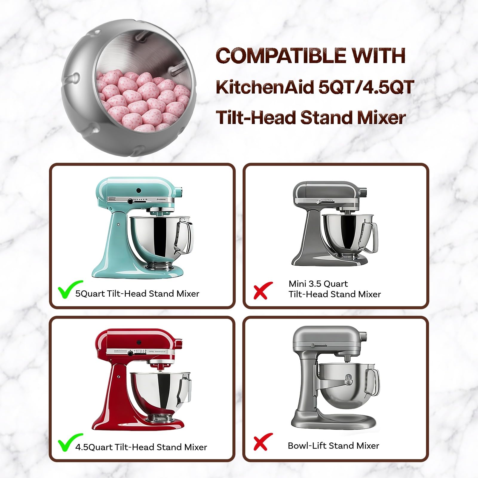 Przystawka do Maszyny Powlekającej ze Stali Nierdzewnej dla KitchenAid 4.5QT & 5QT Miksery z Uchylną Głowicą do MMOBIEL – Maszyna do Powlekania Orzechów, Czekolady, Owoców Liofilizowanych & Przekąsek