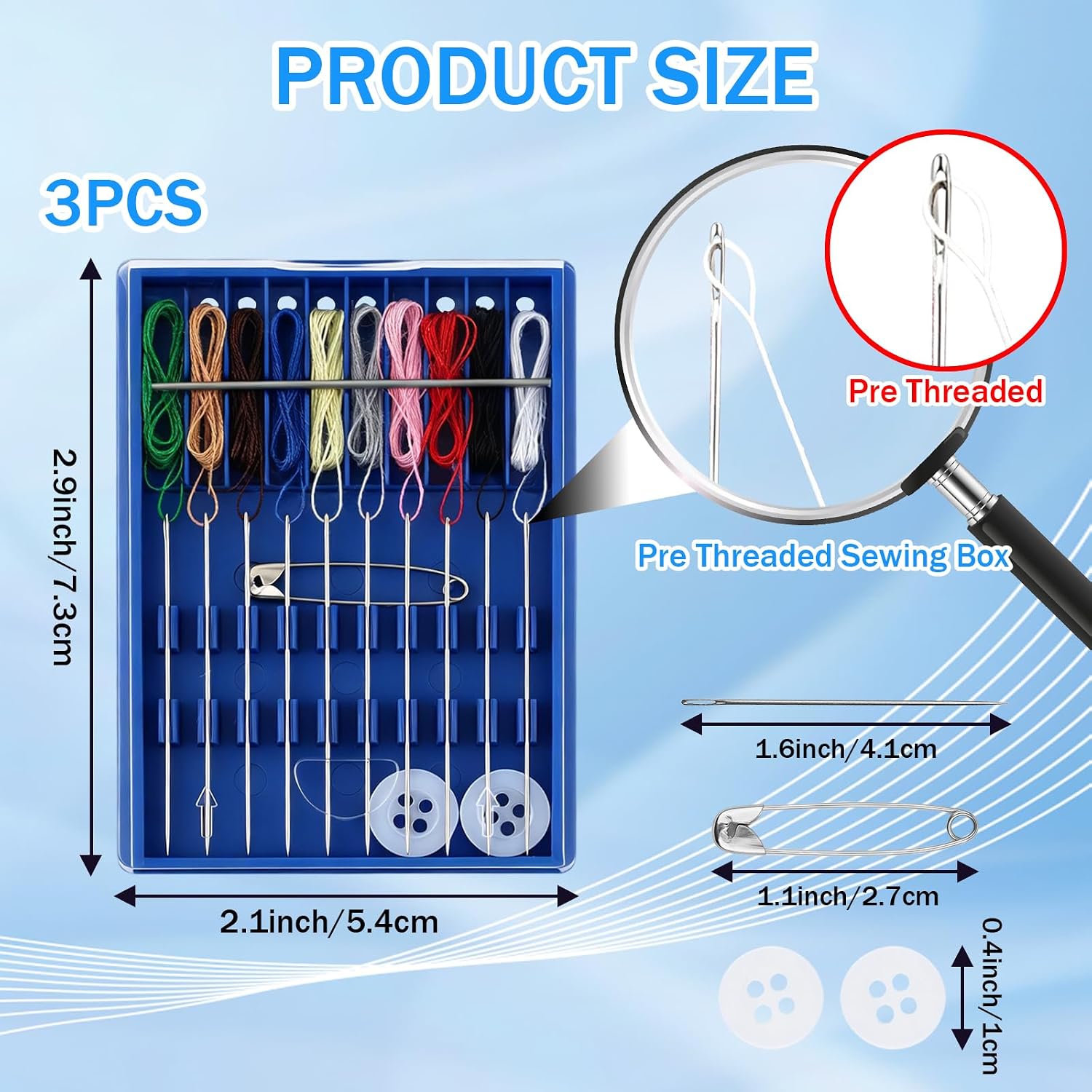 3PCS Pre-Threaded Sewing Box, Mini Ready-to-Use Needle and Thread Kit