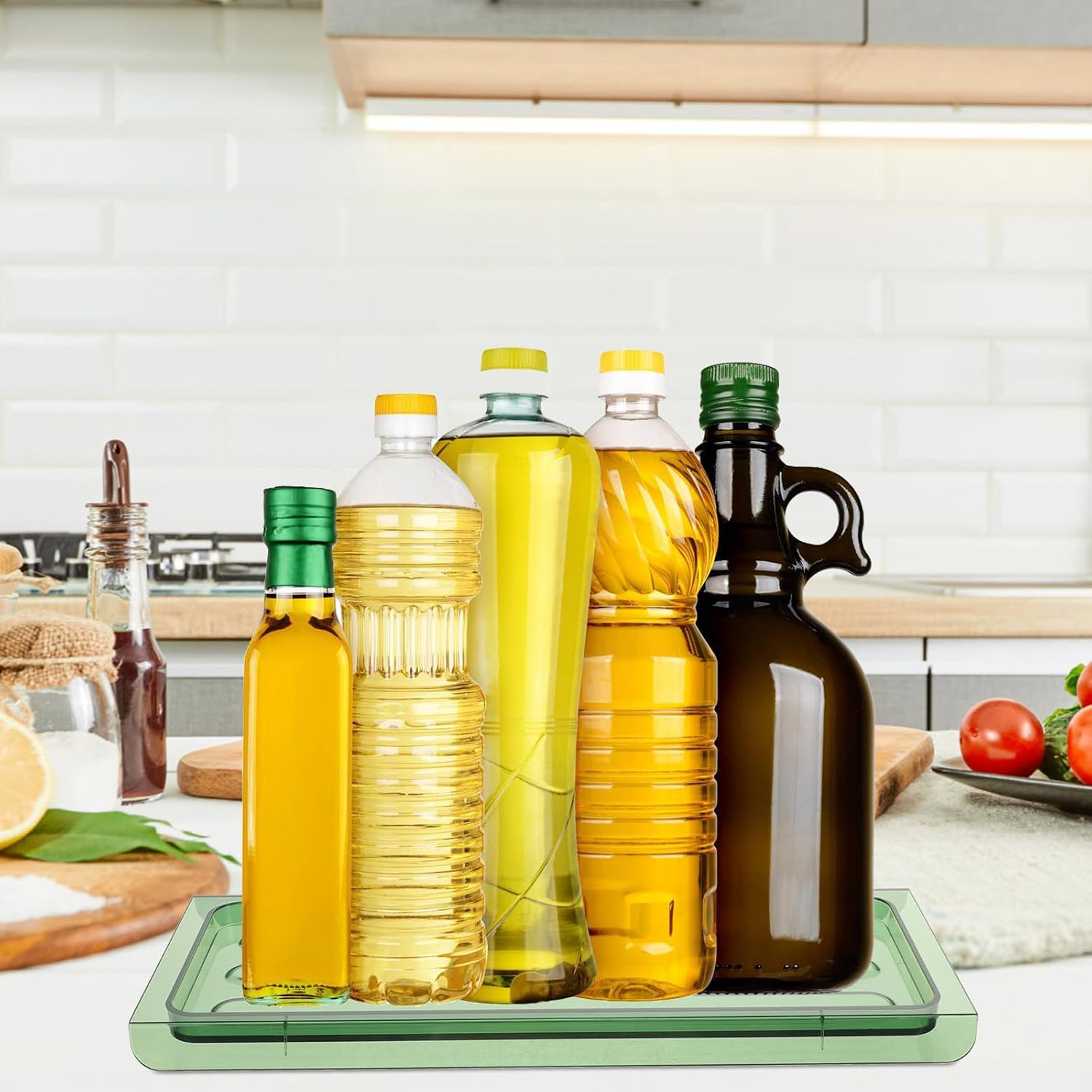 Ciieeo 2pcs Spice Bottle Organizer Tray for Kitchen Closet Light Green