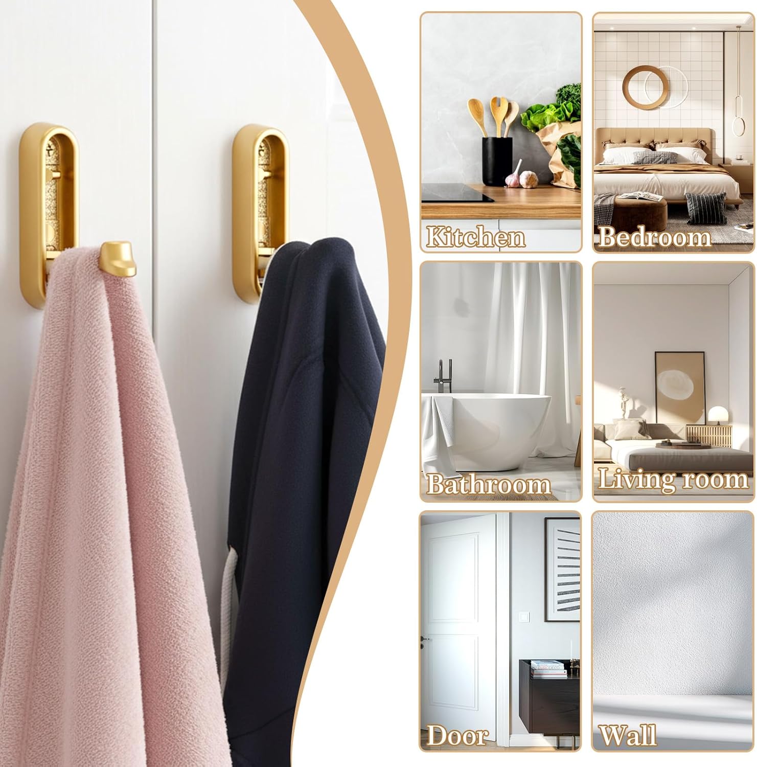 2 Pcs Folding Coat Hooks, Foldable Gold Wall Hooks for Bathroom Closet Space-Saving Foldable Hook Towel Hook Robe Hooks Wall Mounted for Hanging Coat Towels Clothes Hat Bags Keys(Gold)
