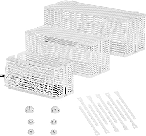 Vista 8 de Marbrasse Paquete de 3 cajas de organización de cables, caja organizadora de cables de malla metálica para cables de TV, ocultación eléctrica