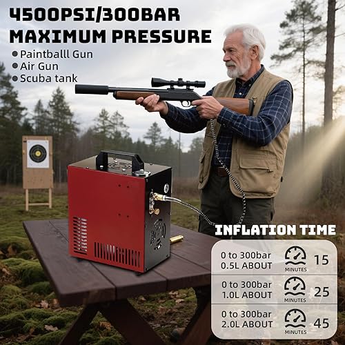Miniatura 5 de Thunder 4500psi PCP Compresor de aire, recarga de hasta 1.6L, convertidor incorporado, suministro de bomba de apagado automático de 12 V y 110 V,