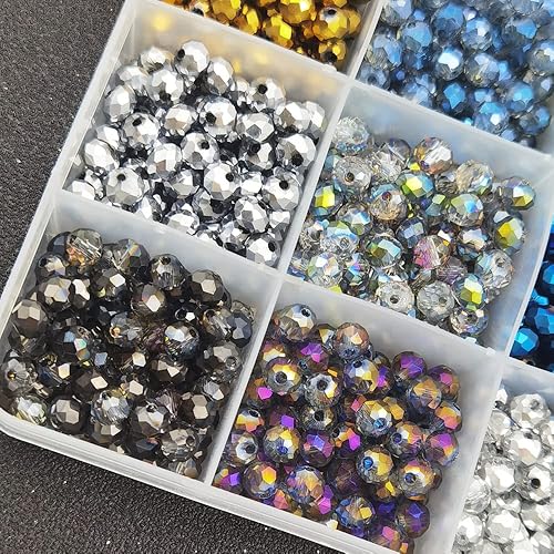 Miniatura 4 de INSPIRELLE 1200 cuentas de vidrio Rondelle electrochapadas multicolor de 0.236 pulgadas para fabricación de joyas, forma de Briolette facetada,