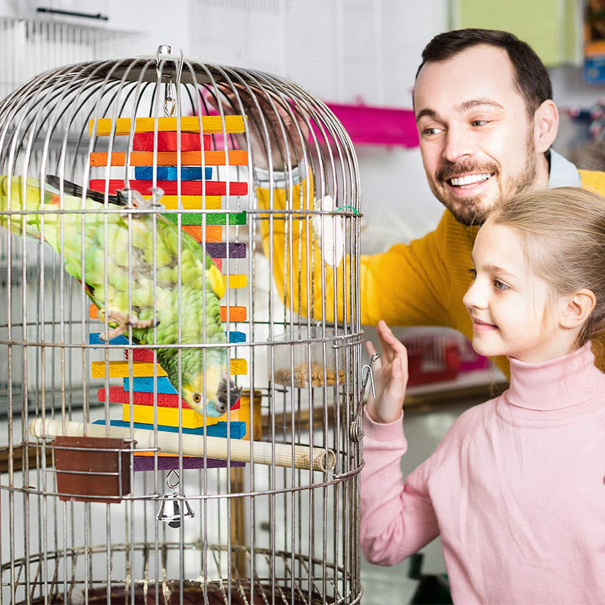 MEWTOGO 2Pcs Bird Toys - Parrot Toys with Multicolored Natural Wooden Blocks, Bird Chewing Sticks Toys for Conures Parakeets Cockatiels Lovebirds African Grey Macaws Amazon Parrots Gift - image 2