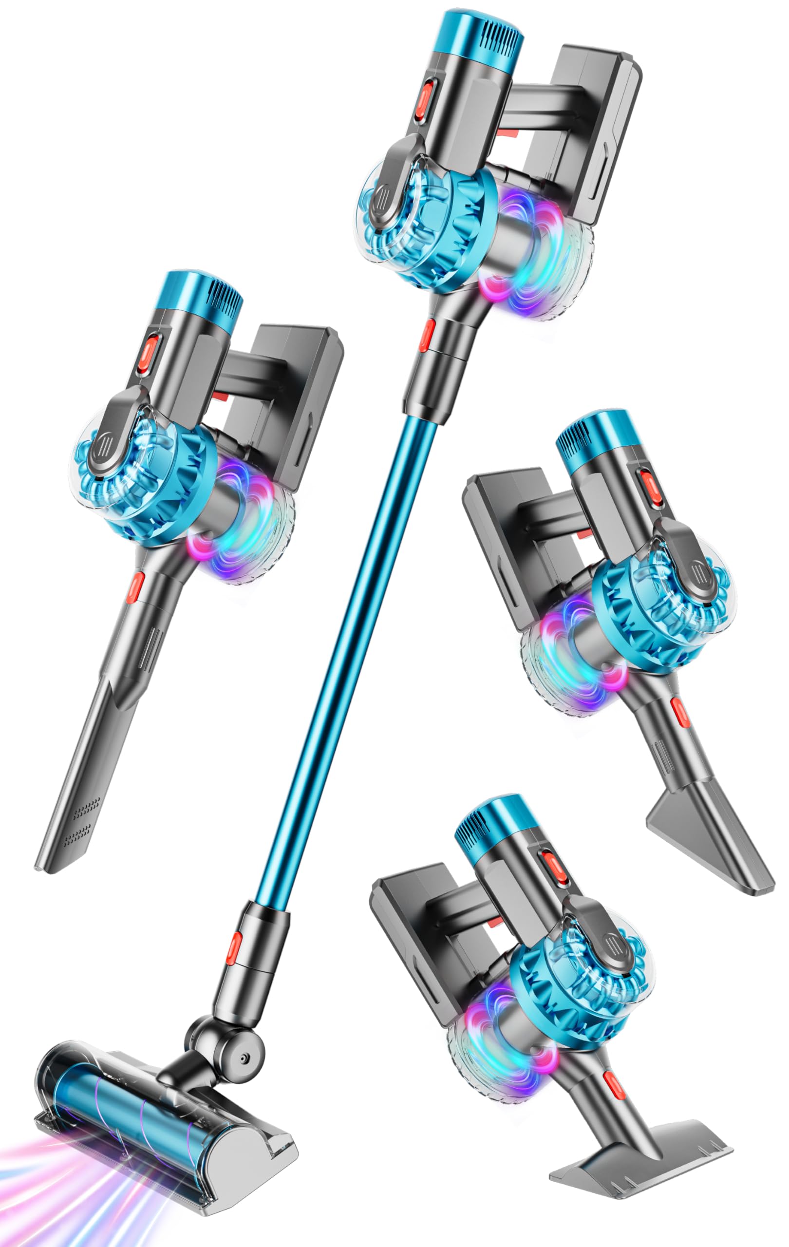 BLAXTEM 4-in-1 Kids Toy Vacuum That Really Works, Toddler Pretend Play Cleaning Set with Real Suction, Toys Working Cleaner Birthday Idea for 3 4 5 6 7+ Year Girl Boy (Cyan)