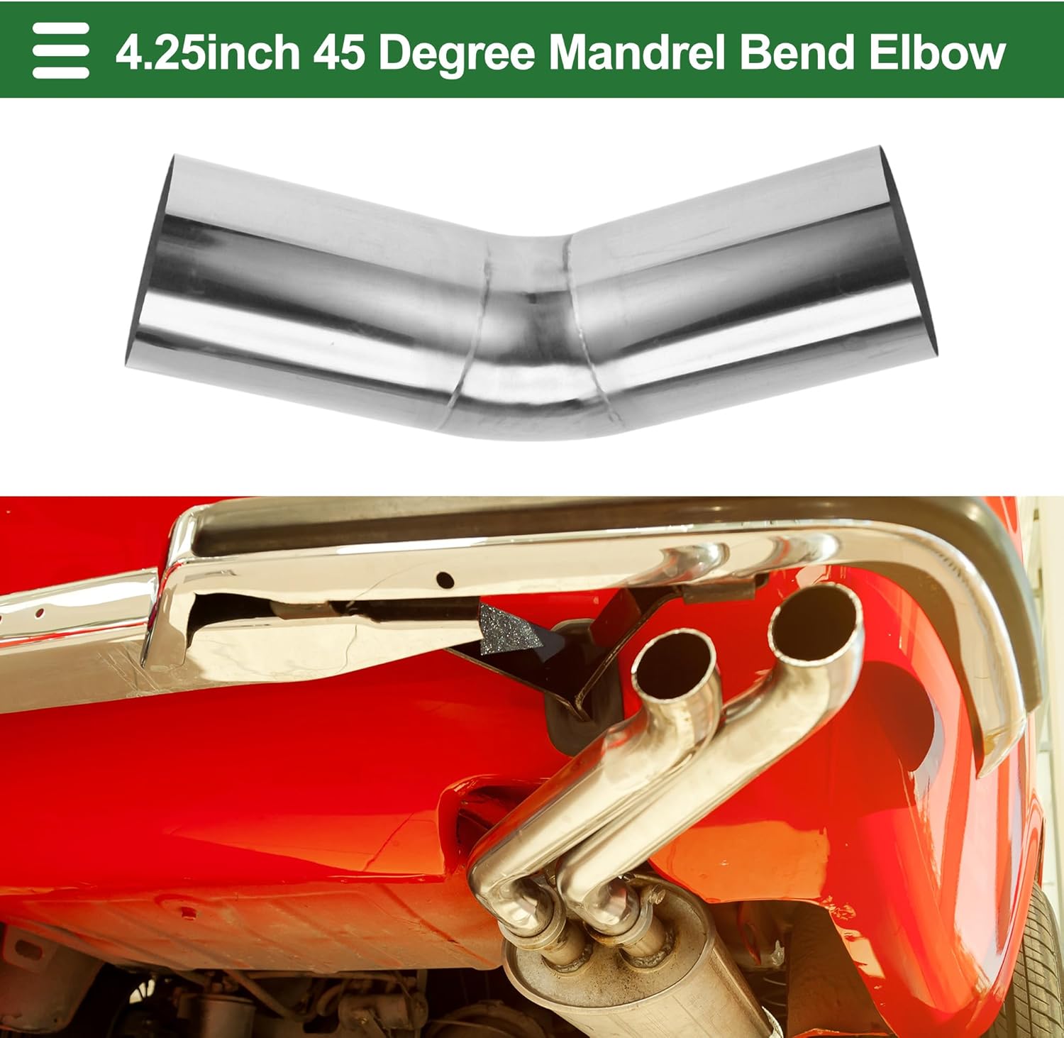 Motoforti 45 Degree 108mm/4.25" OD Mandrel Exhaust Pipe DIY Custom Car Modified Exhaust Pipe Tubing Piping 200mm/7.87" Length 304 Stainless Steel Silver Tone