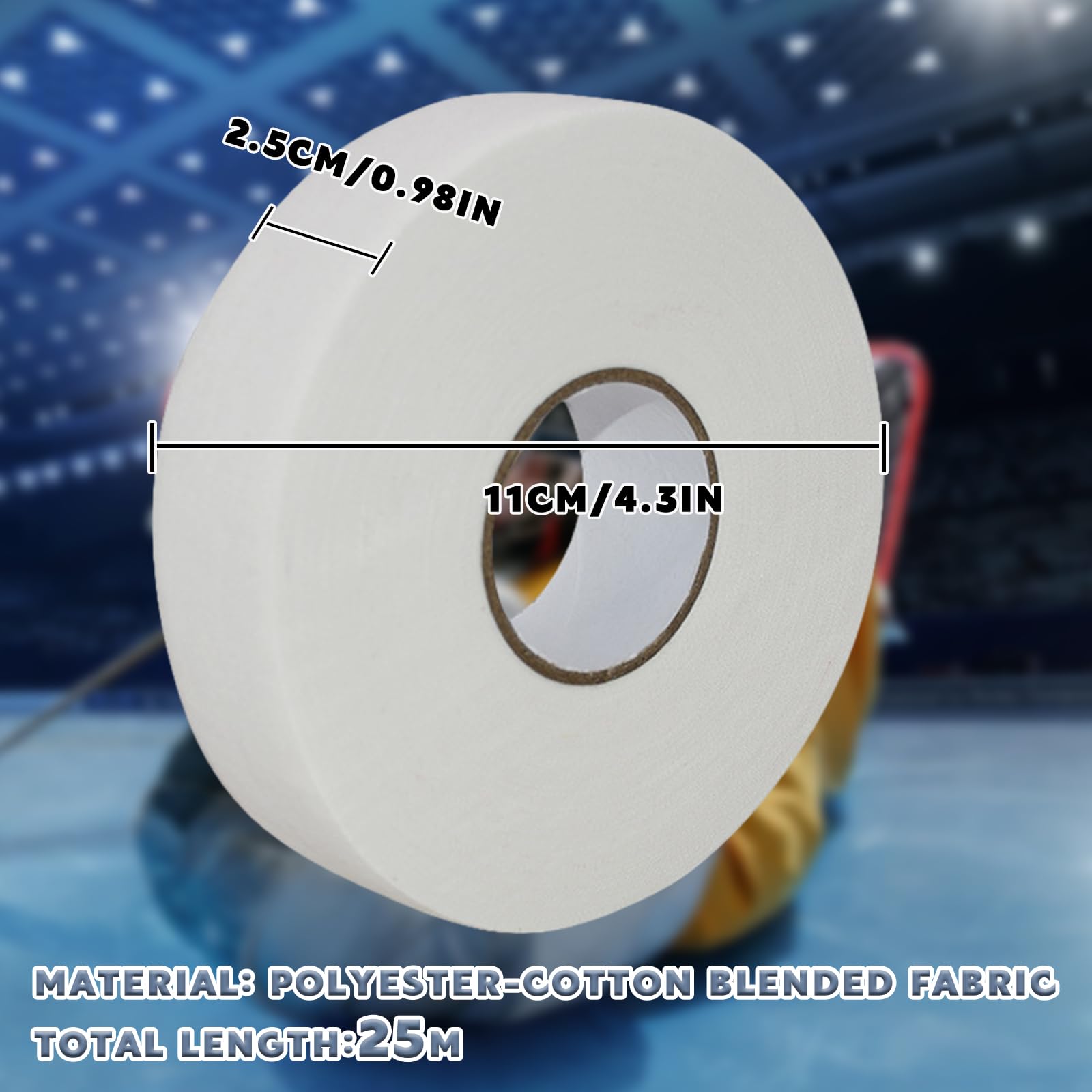 Cinta Hockey 25m x 25mm Antideslizante Autoadhesiva para Palo de Raqueta Golf Tenis Bádminton (Negro Blanco)
