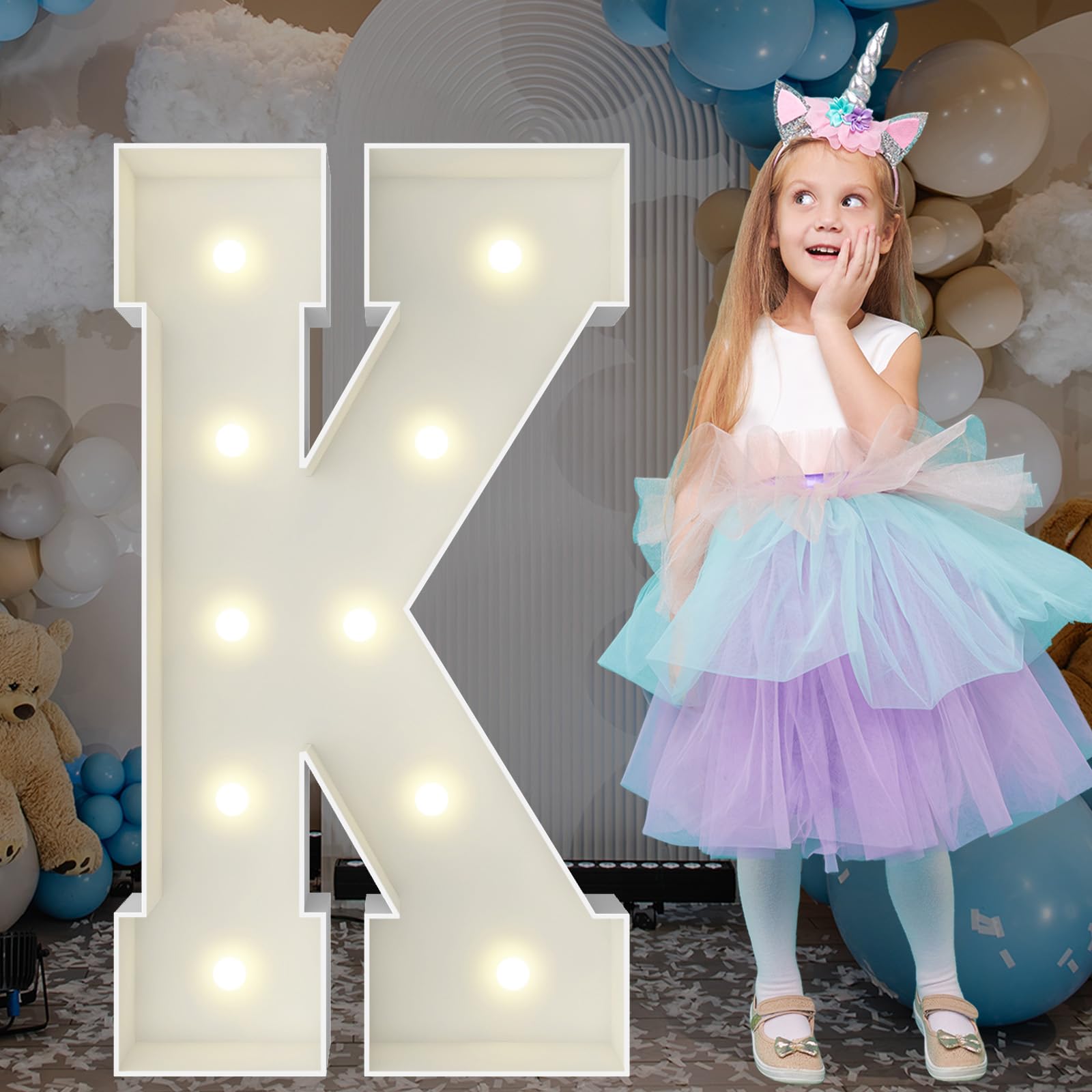 3FT Marquee Light Up Letters, Large Marquee Letters, Pre-cut Foam Board Letter K for Engagement Wedding Decorations Birthday Party Backdrop Decor, Balloon Arch Kit
