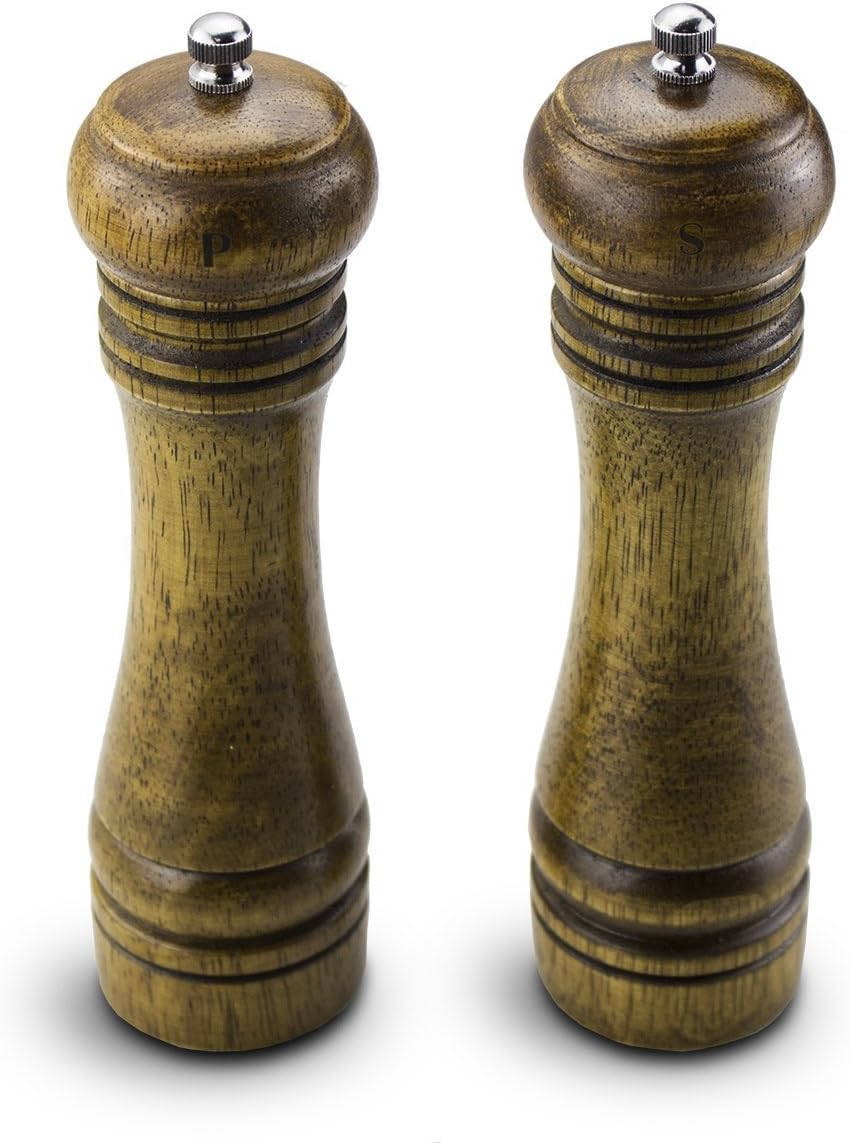 TEEFANÂ Wooden Grinding Ceramic Core Salt & Pepper Grinder Mill to Adjustable Grinding Range from Coarse to Fine Easily Refilled and Interchangeable for Long Term Use, Set of Two, 8 Inch