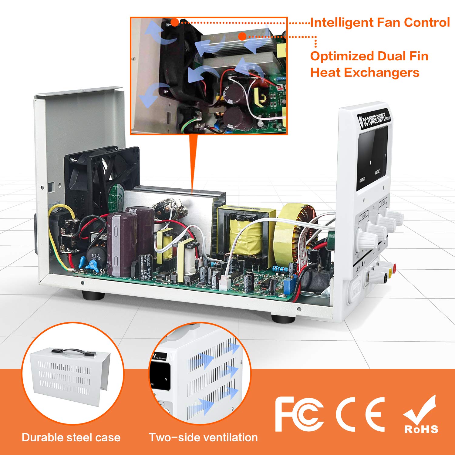 RoMech 30V 10A DC Power Supply Variable - Adjustable Switching DC Regulated Bench Power Supply (Stable Outputs, Alligator Leads & Spare Fuse Included)