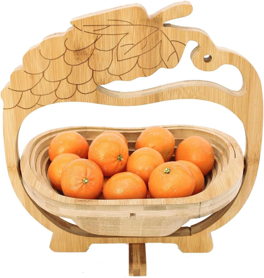 GMMHFolding basket Bamboo Fruit basket Fruit bowl Decorative bowl Grapes design. (approx. 30cm x 30cm. Height 30 cm)