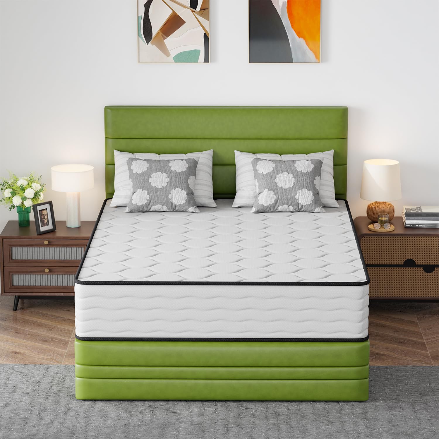 paylesshere 12 inch innerspring queen mattress in a box with bamboo charcoal gel memory foam fiberglass free certipur-us certified medium firm spring mattress pressure relief,queen