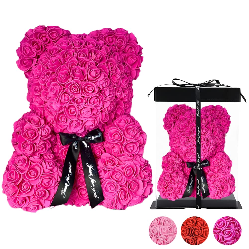 Cute RedMadder Rose Teddy Bear - Plush Bears with Gift Wrap, Rose Bear Gifts for Girlfriends, Valentines Day, Anniversary, Mother's Day, Christmas & Birthday, Artificial Decoration Accessories