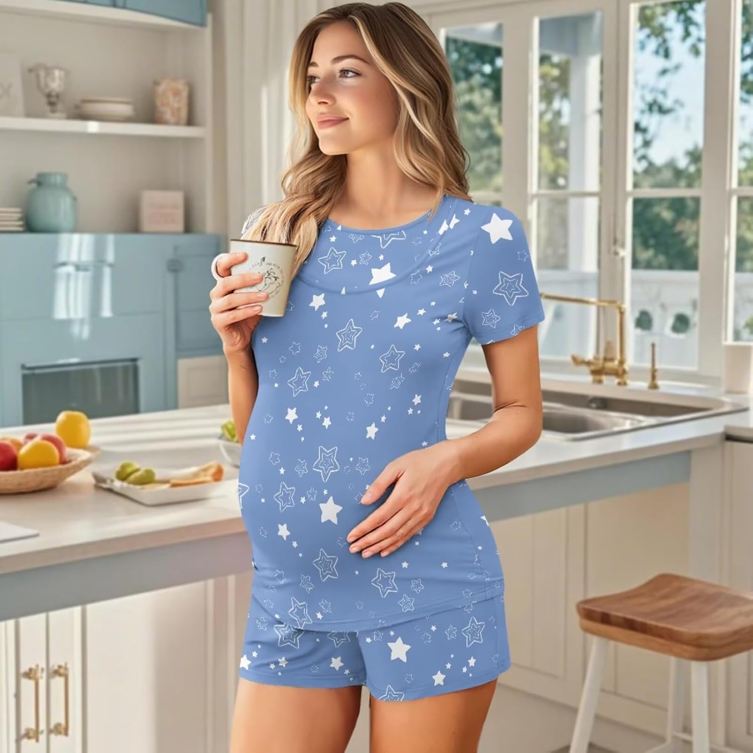 Women's Maternity Nursing Pajama Sets Comfy Breastfeeding Sleepwear Double Layer Postpartum Pjs