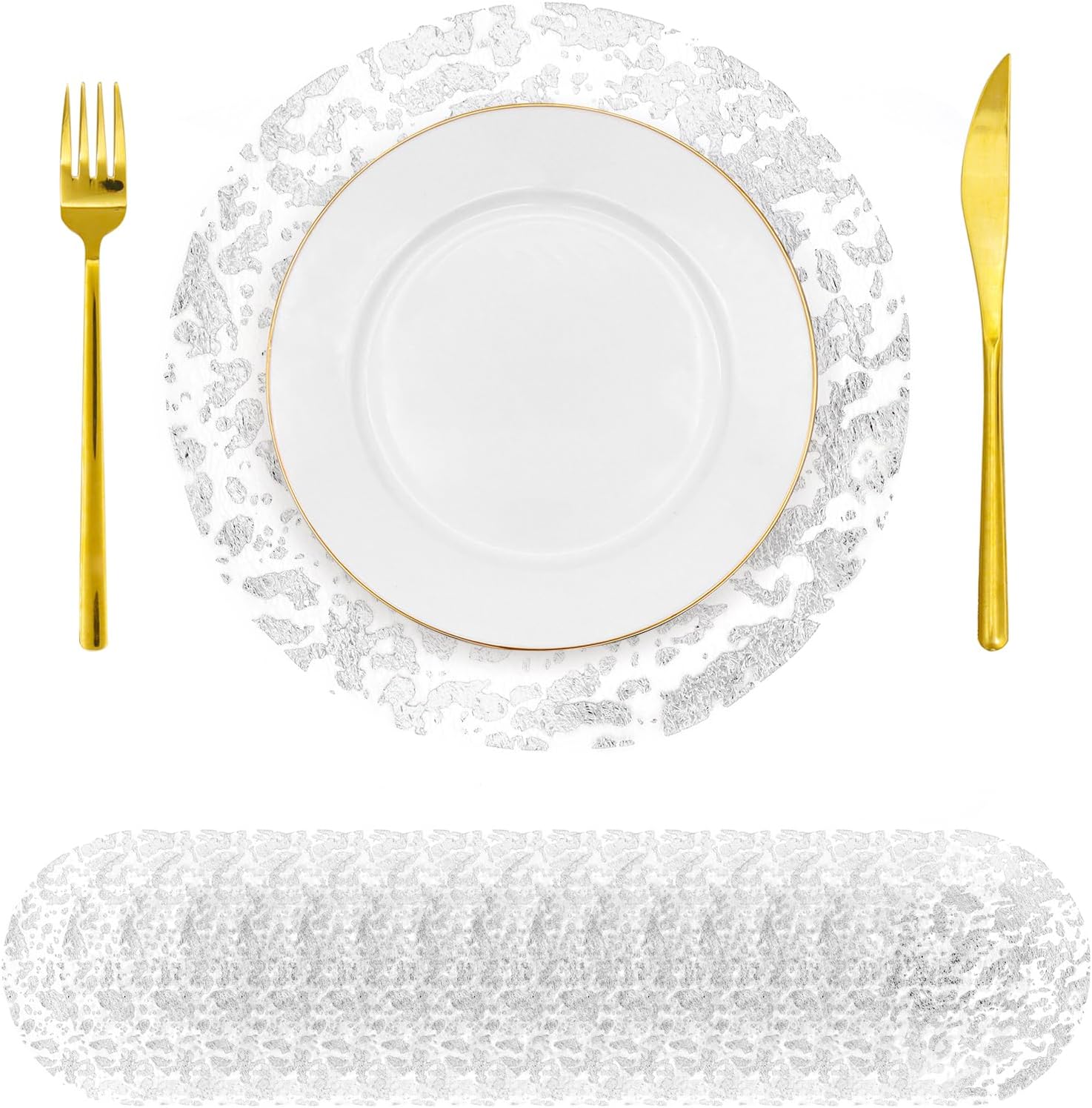 yuuzue 30 Pcs Disposable Silver Placemats 13 Inch Glitter