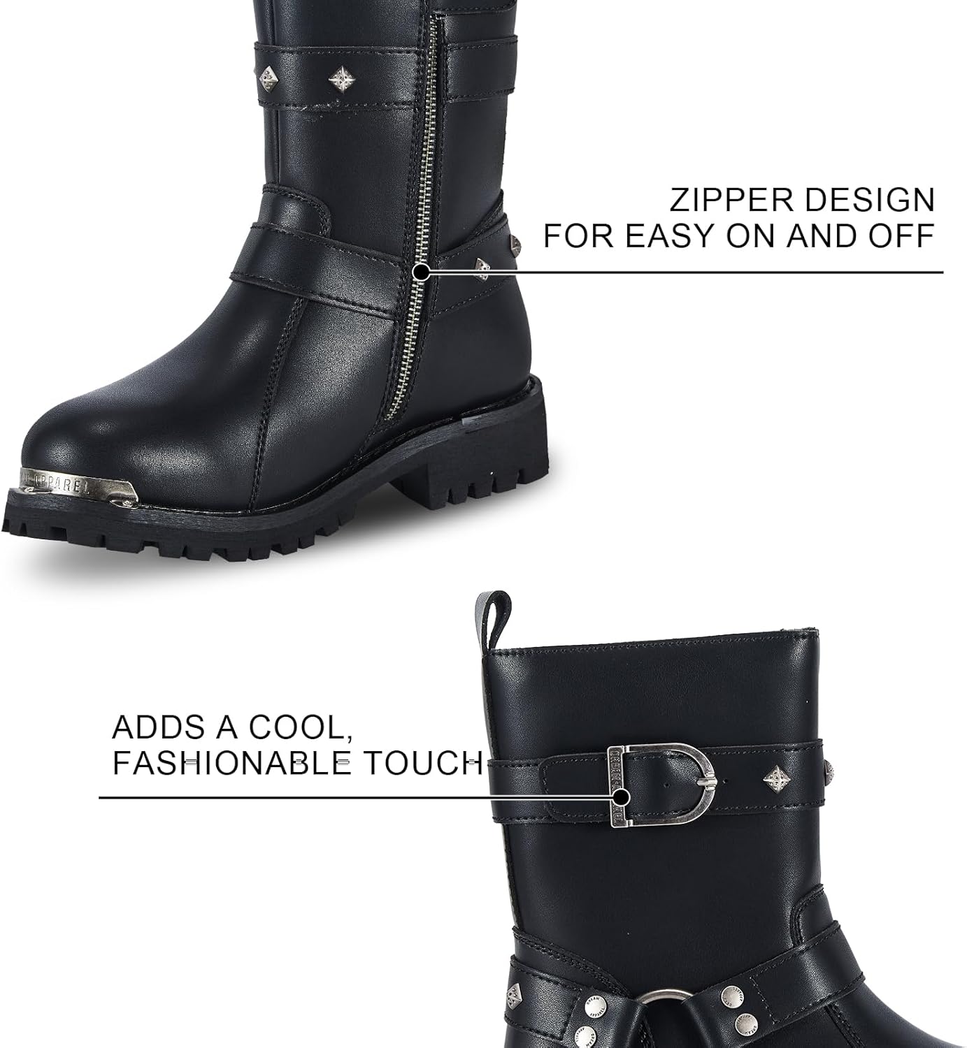 Women's Motorcycle Boots PU Leather Waterproof With Side Zipper For Motorbike Riding Work Outdoor