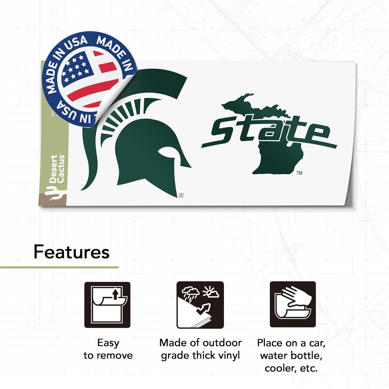 Desert Cactus Michigan State University Car Accessories Metal License Plate Frame and Sticker for Front or Rear of Car (Sticker Frame Combo - Alumni)