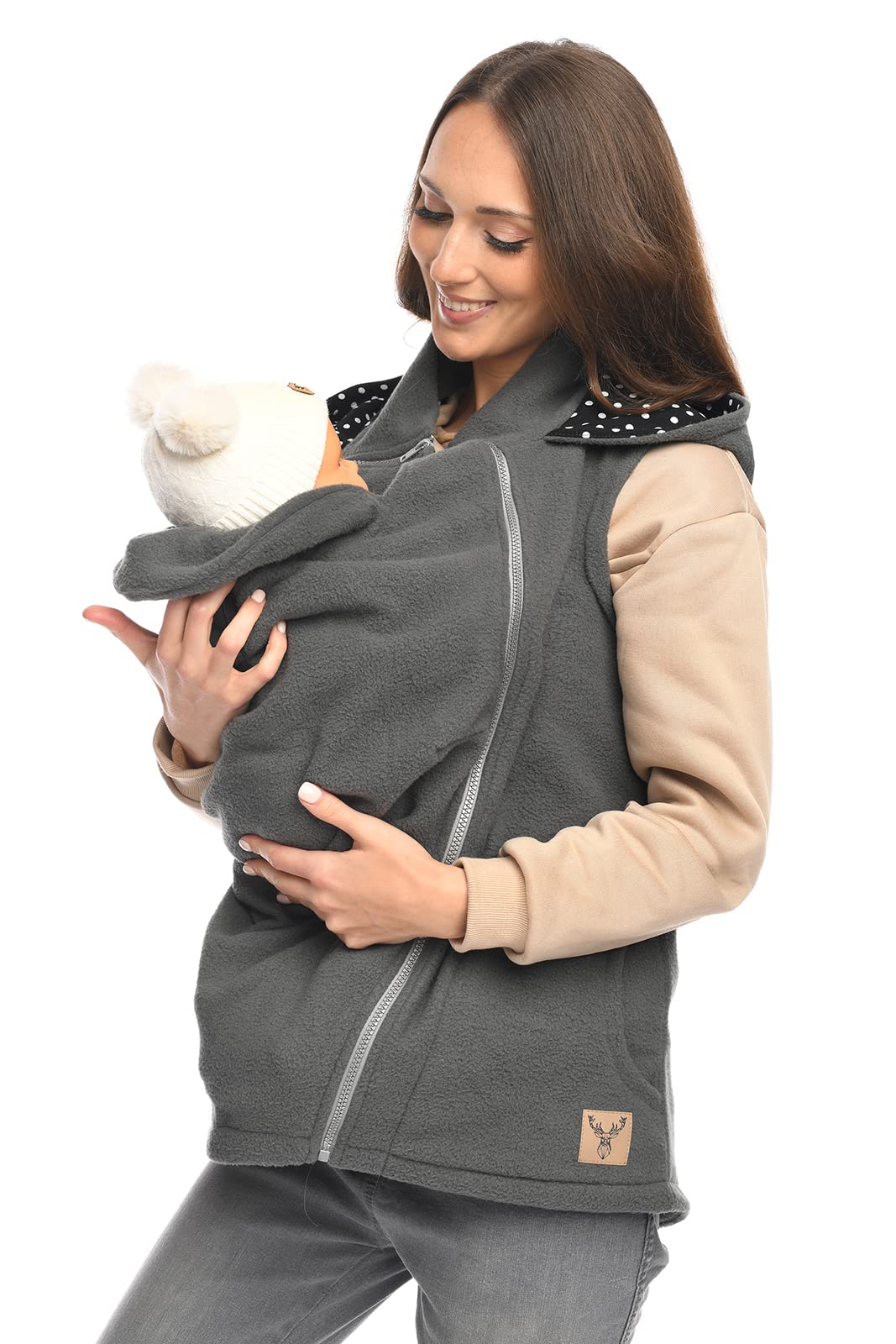 MijaCulture 3-in-1 Umstands-Trageweste ohne Ärmel – Zubehör für Babytrage oder Tragetuch, Modell 4131 (Grau, L)