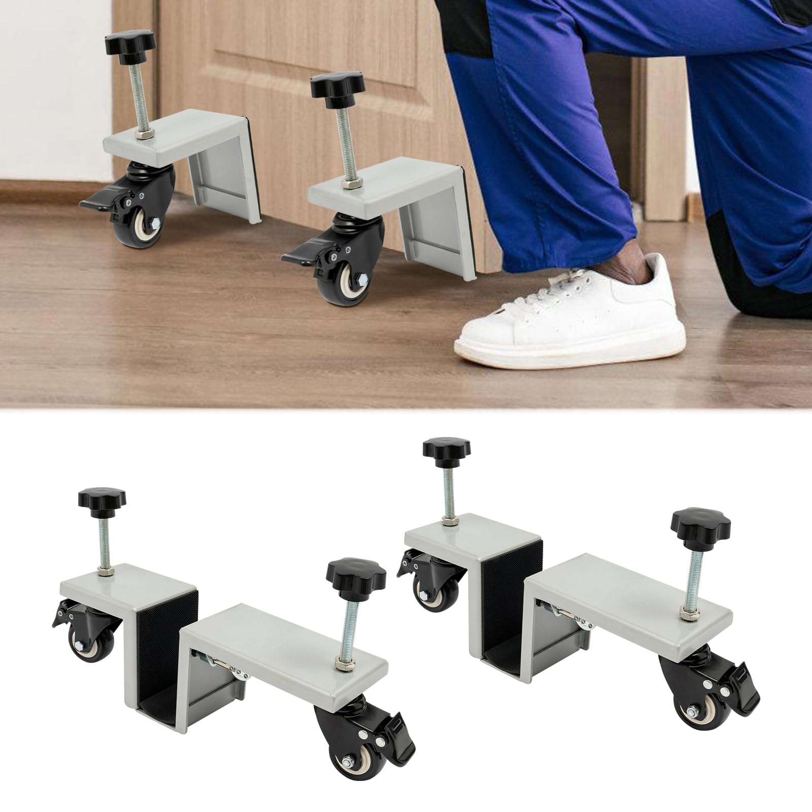 2 Pcs Heavy Door Installation Tool, Door Lifter Tool Jig Kit with Rotating Wheels, Hands Free Door Board Installation for Doors 1.375